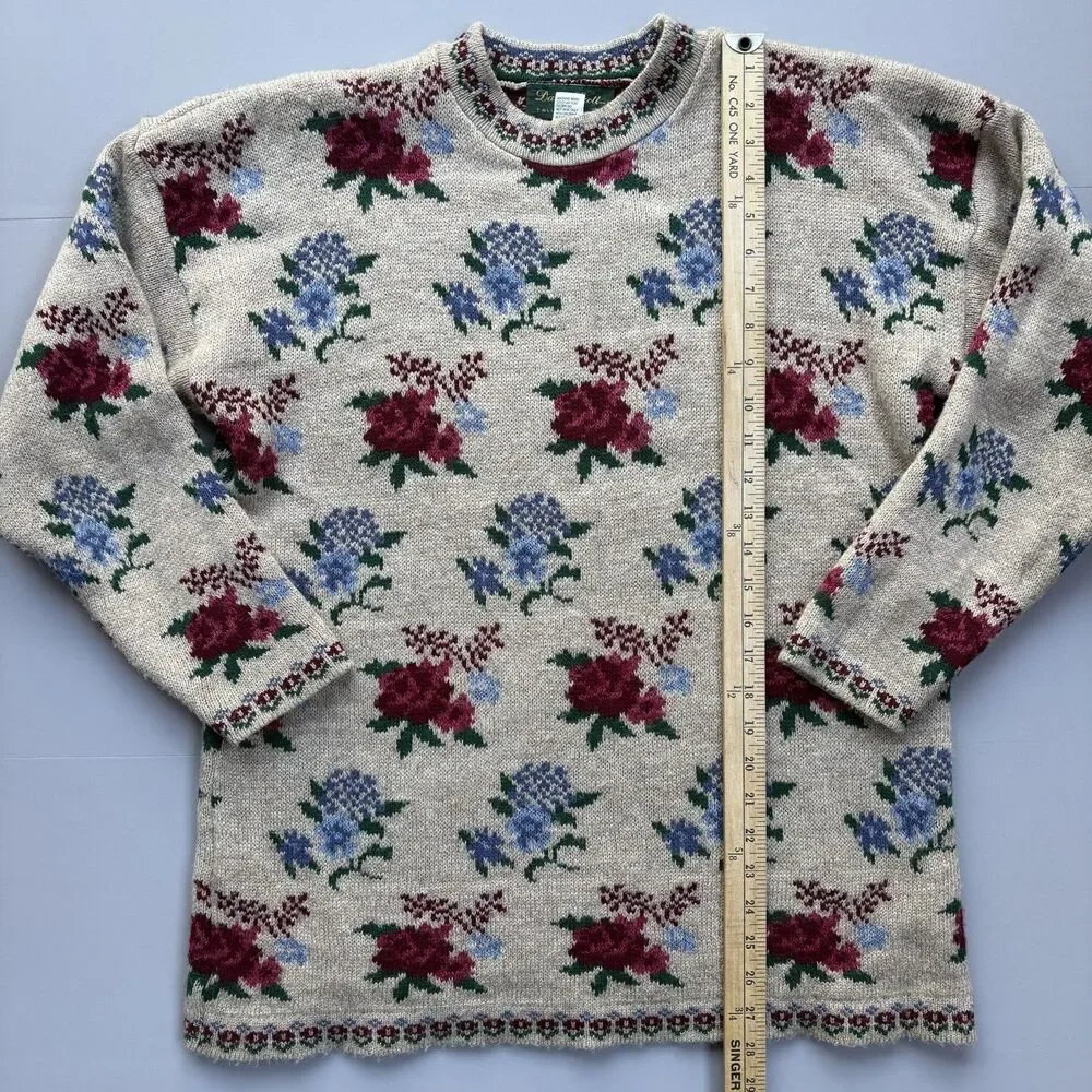 Y2K Vintage Sweater Dana Scott Womens Large Roses Cottagecore Granny Shabby Chic - Picture 6 of 9